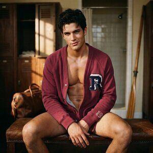 Unbranded Mens Red Vintage Varsity Collegiate Letterman Cardigan Sweater Large